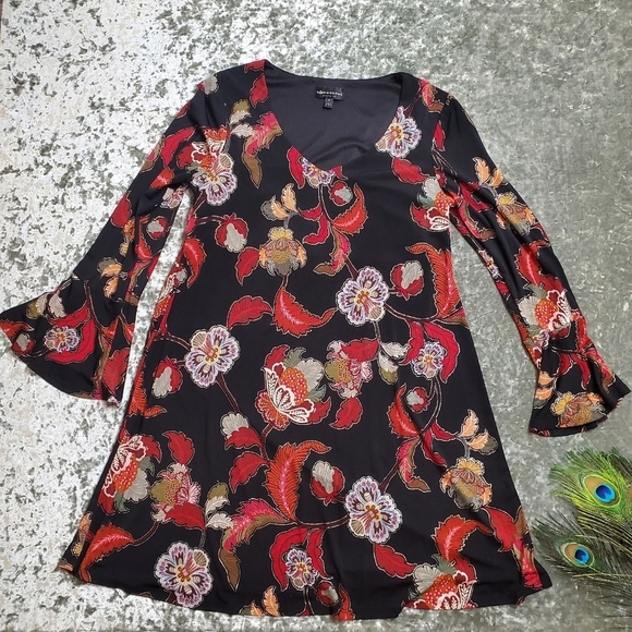 Connected Apparel Floral Bell Sleeve Dress - Picture 1 of 4